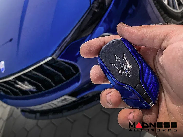 Maserati Levante Key Fob Cover - Carbon Fiber - Blue Candy